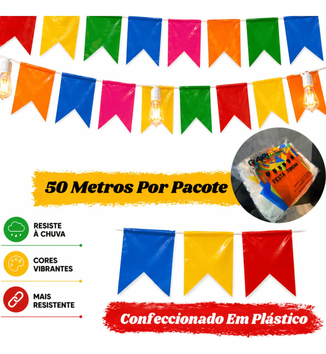100 Metros Bandeirinha Plástica Grande Junina