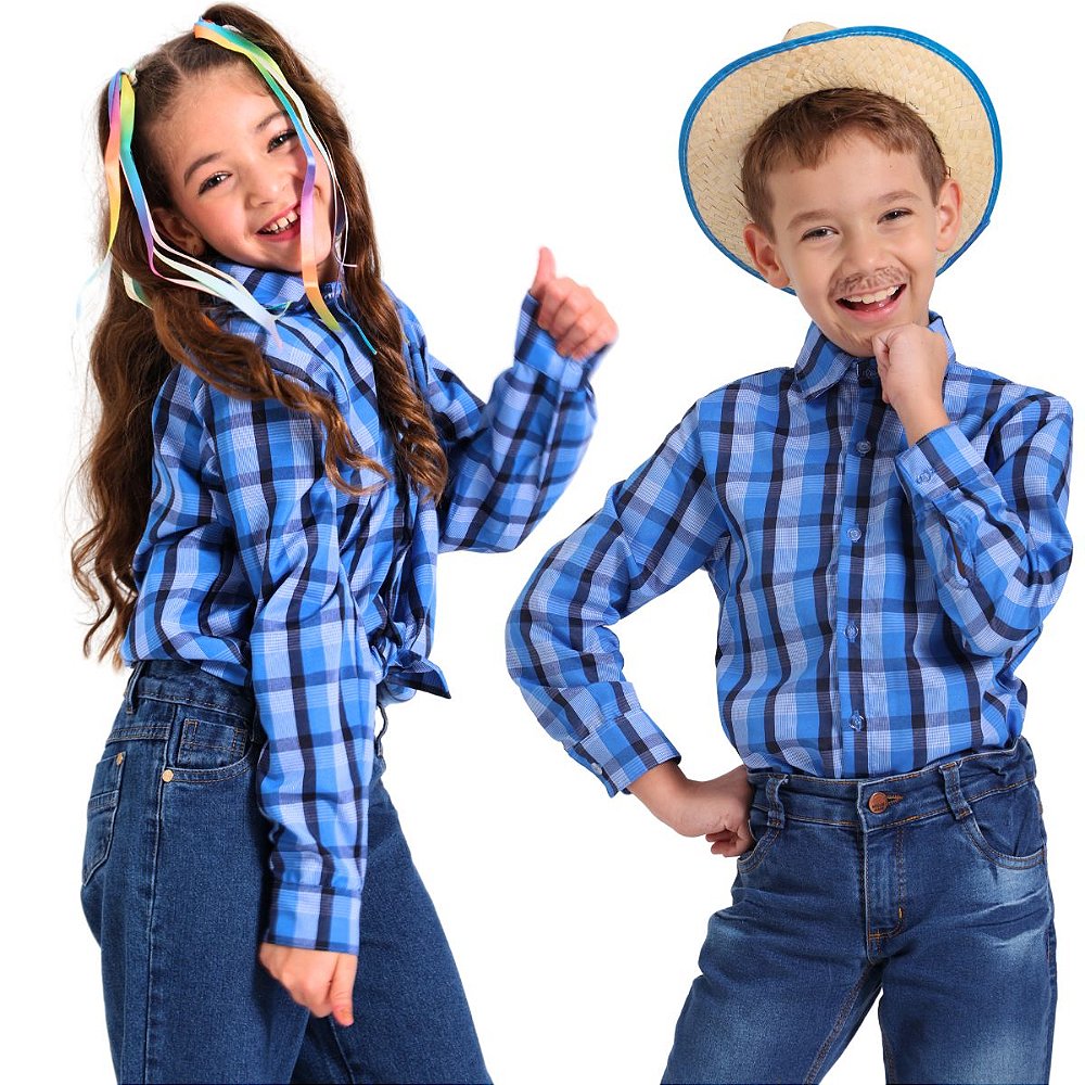 Camisa Festa Junina Xadrez AZUL Quadrilha - COUNTRY