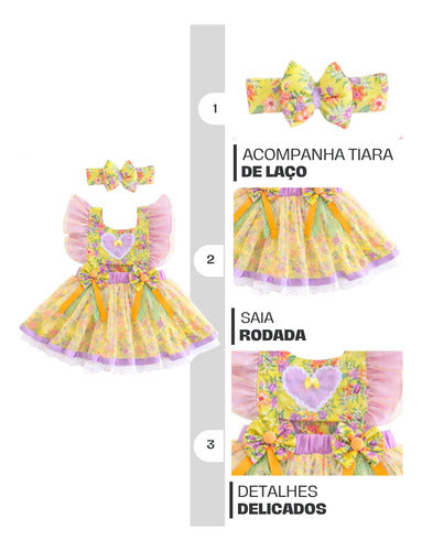 Jardineira Saia Junina Arraiá Baby Amarela - Luxo
