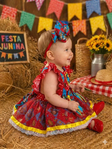 Jardineira Saia Junina Arraiá Baby Quadrilha Infantil Luxo