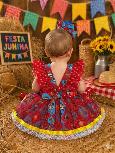 Jardineira Saia Junina Arraiá Baby Quadrilha Infantil Luxo