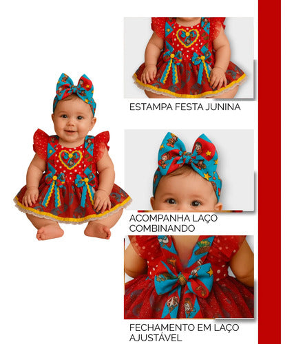 Jardineira Saia Junina Arraiá Baby Quadrilha Infantil Luxo