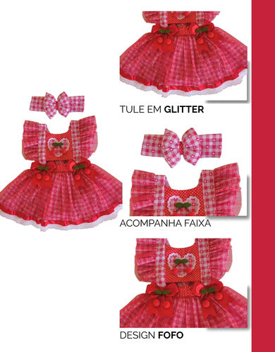 Jardineira Saia Junina Arraiá Baby Vermelho Cereja - Luxo