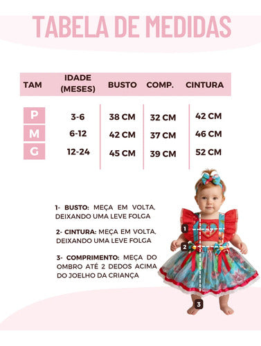 Jardineira Saia Junina Arraiá Baby Vermelho e Azul - Luxo