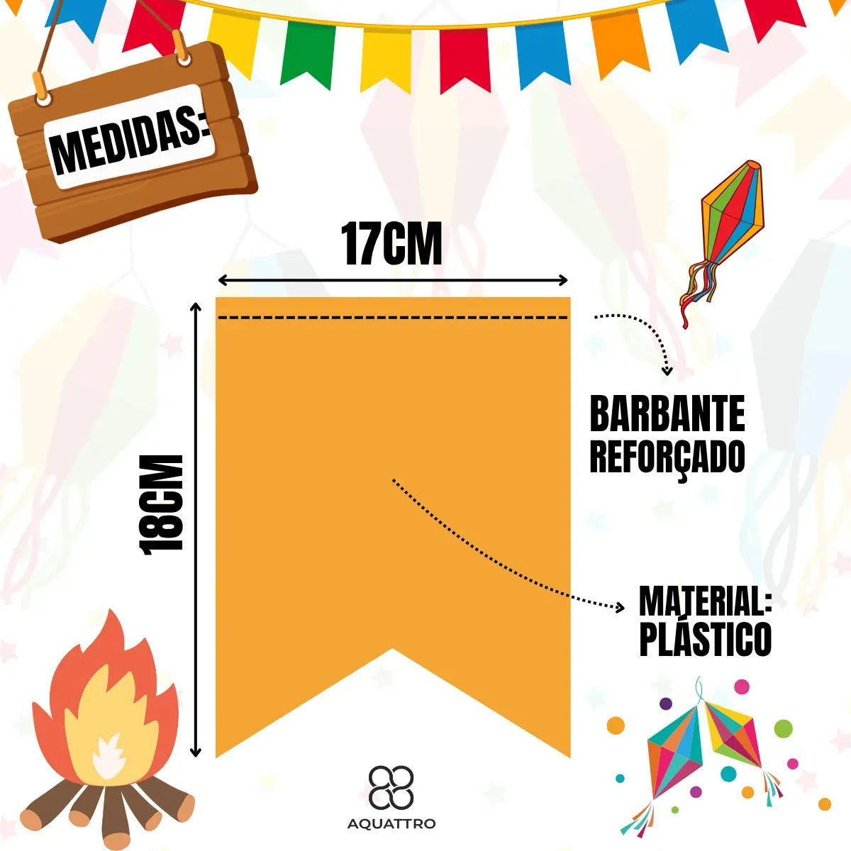Kit 500 Metros Bandeirinha Festa Junina Plástica AQUATTRO