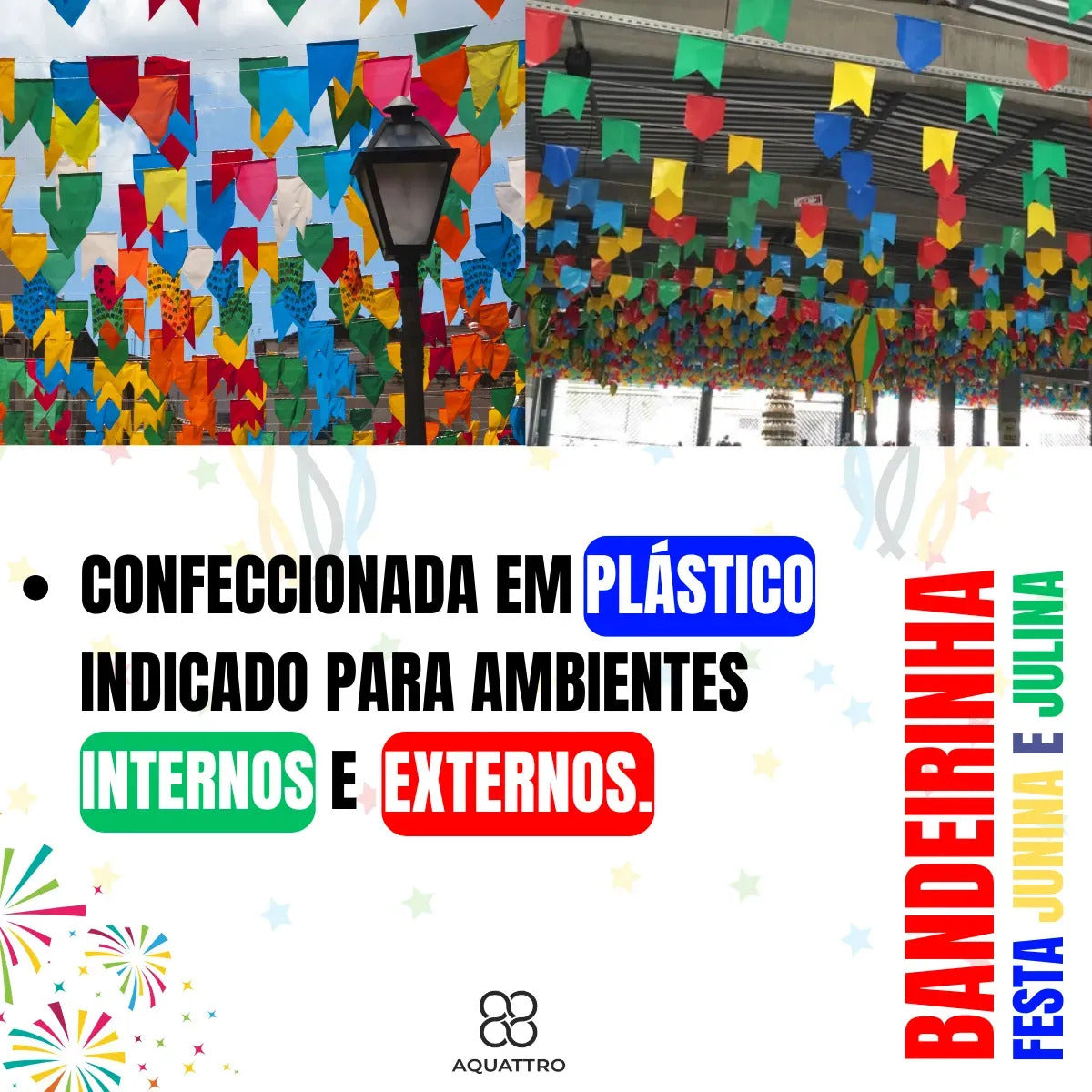 Kit 500 Metros Bandeirinha Festa Junina Plástica AQUATTRO
