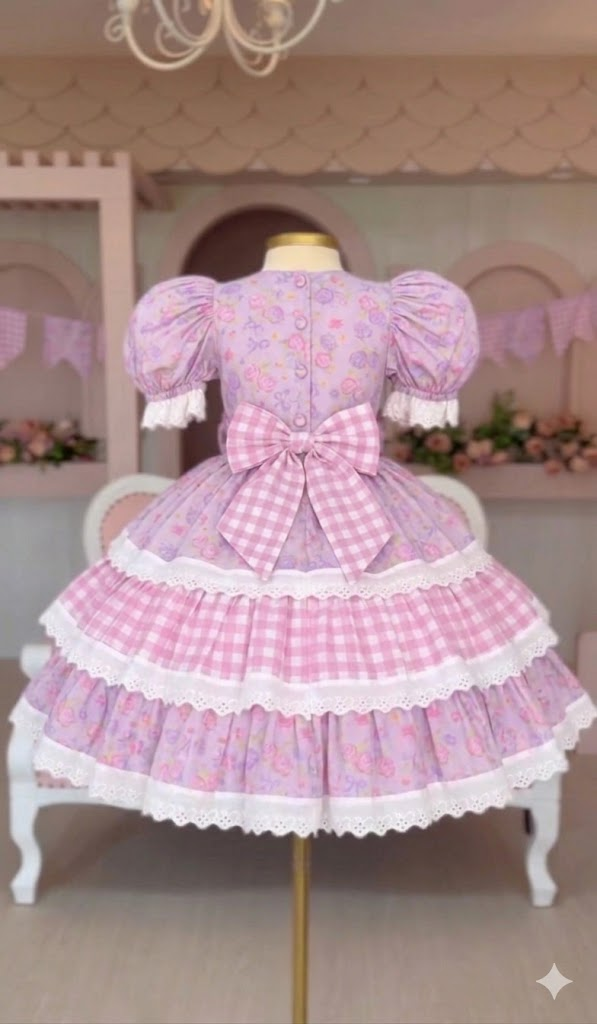 Vestido de Festa Junina – Rosa Encanto dos Ursinhos