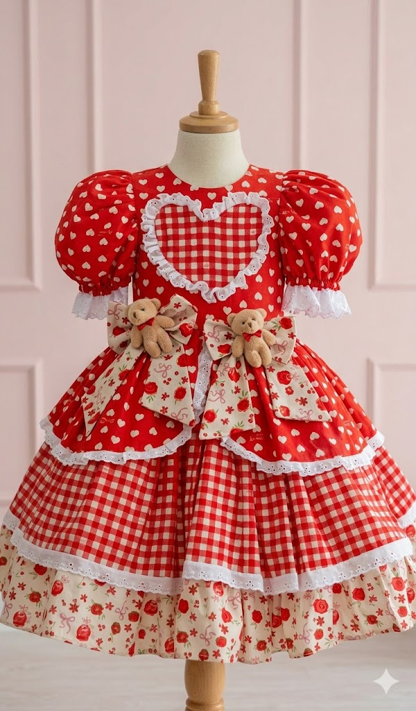 Vestido de Festa Junina – Vermelho Encanto dos Ursinhos
