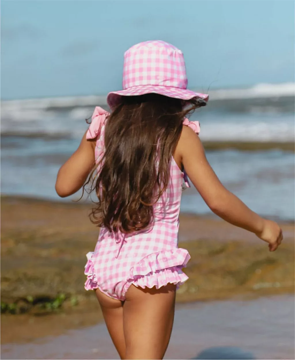 Chapéu de Praia com Proteção UV - Xadrez Pink