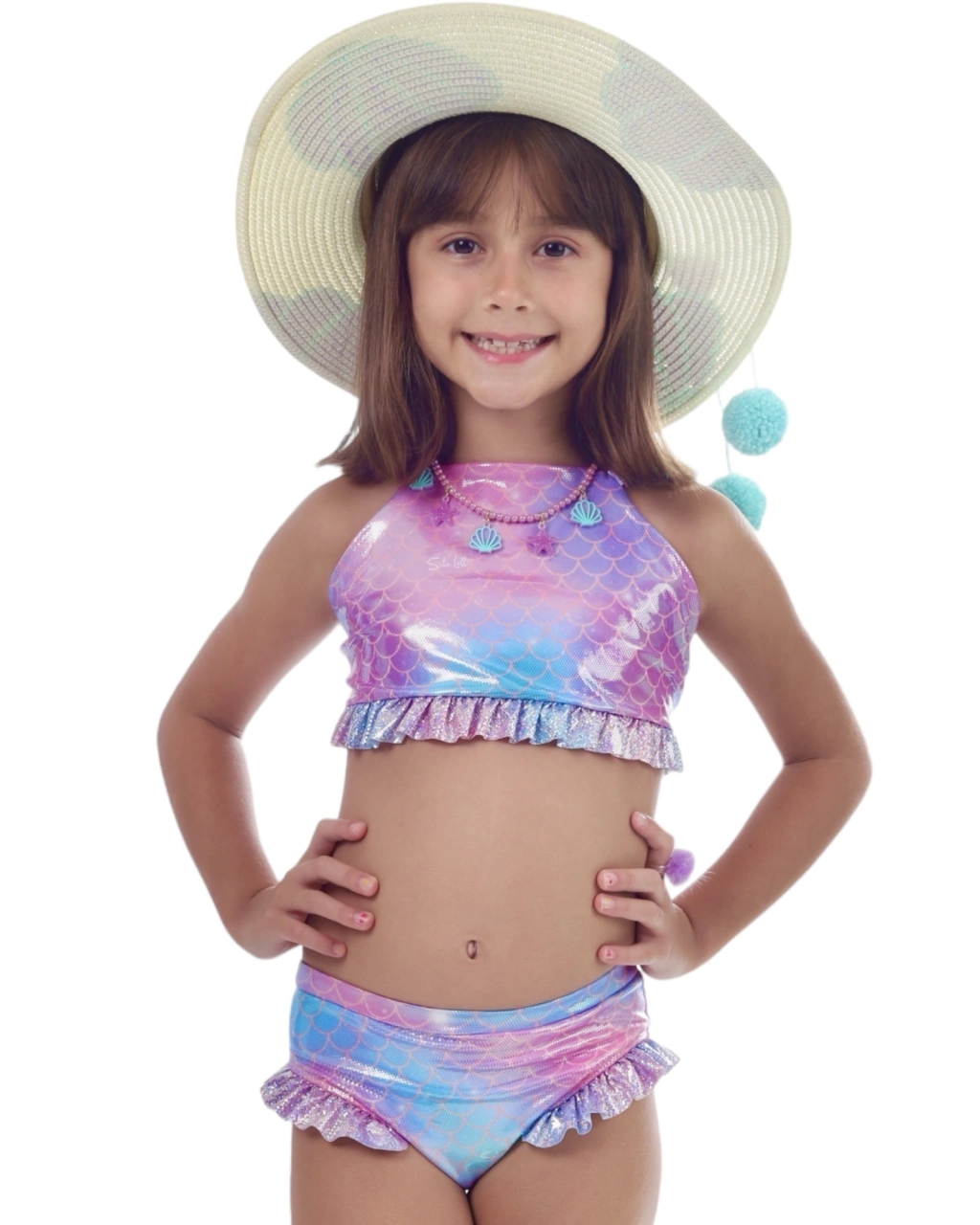 Conjunto Biquini Escamas de Sereia Brilhantes com Proteção UV