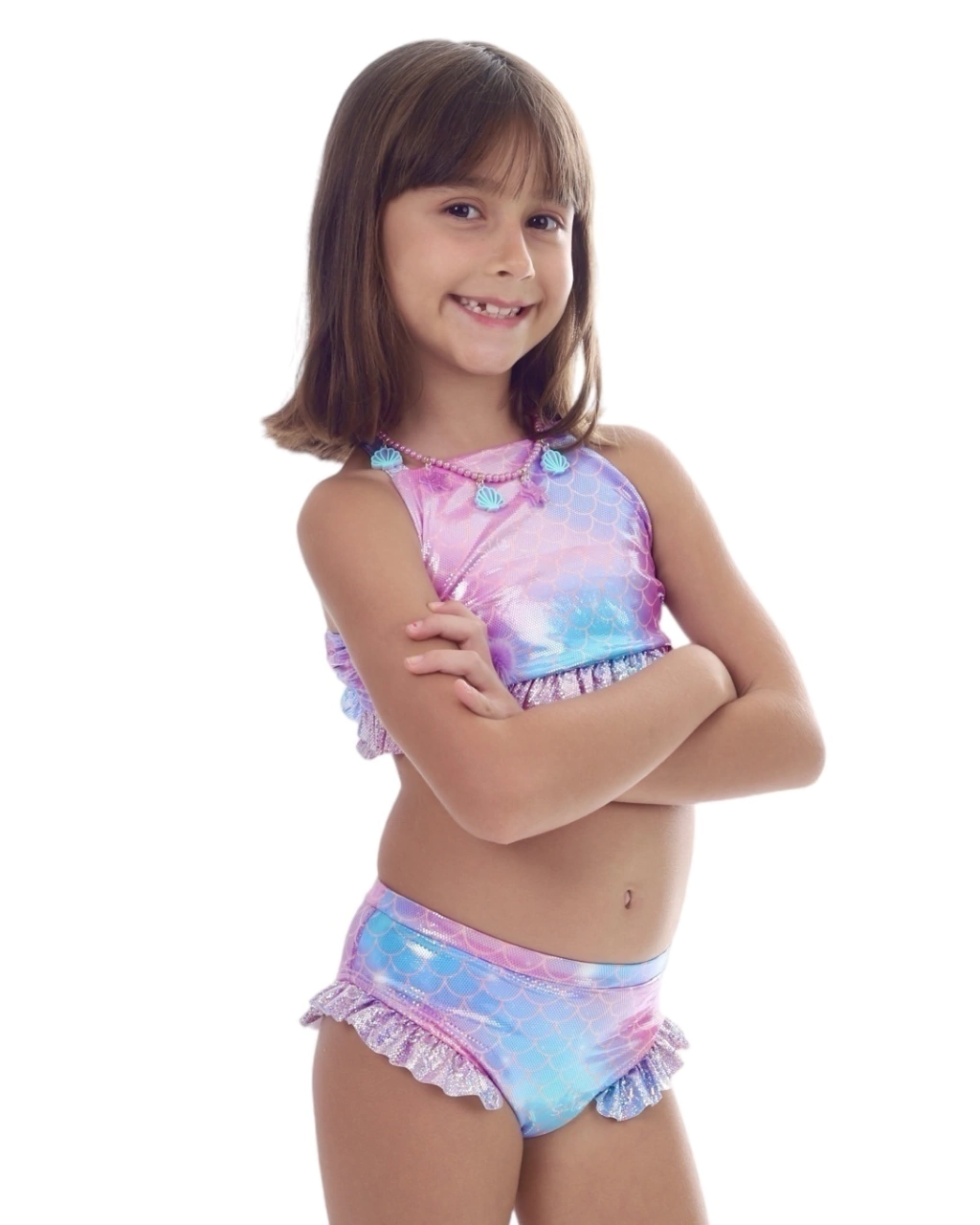 Conjunto Biquini Escamas de Sereia Brilhantes com Proteção UV