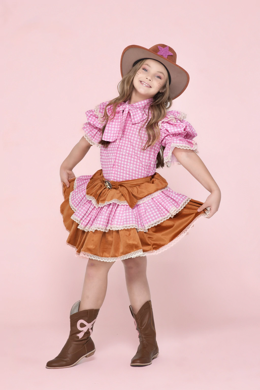 Conjunto Country Boiadeira (Blusa + Saia) - Luxo