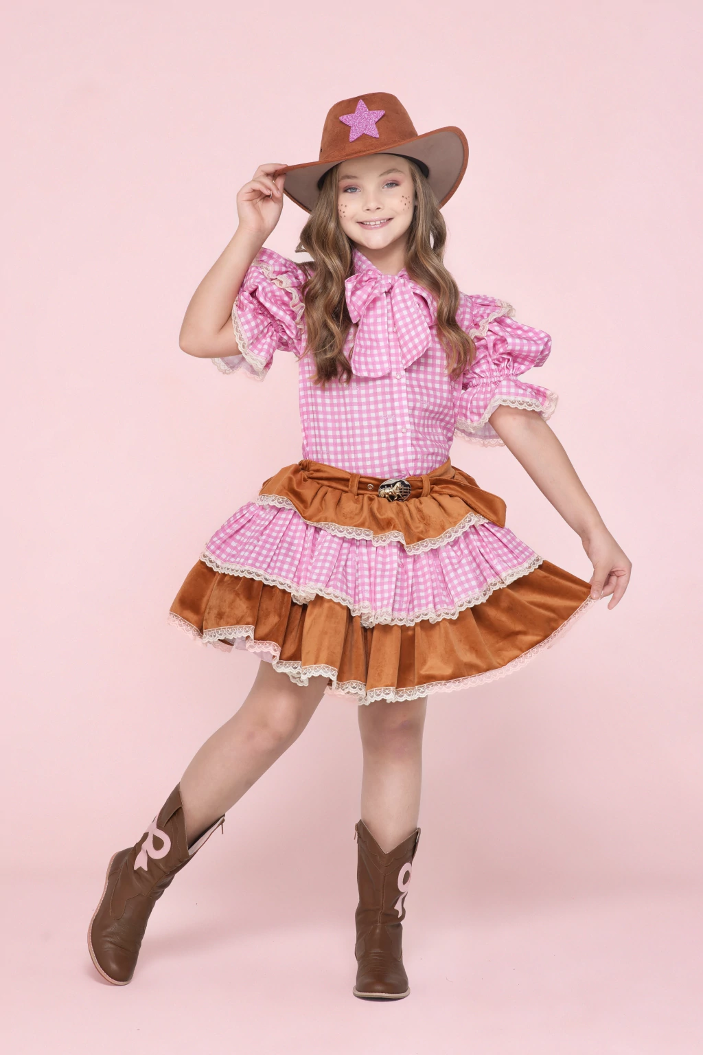 Conjunto Country Boiadeira (Blusa + Saia) - Luxo