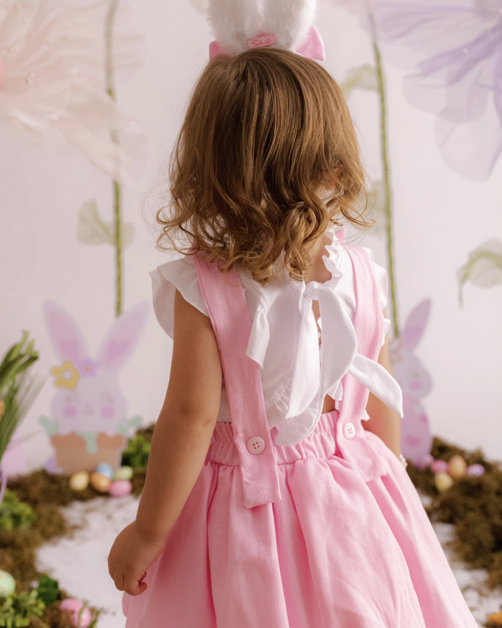 Conjunto Vestido Jardineira Luxo + Blusa Babadinhos Páscoa