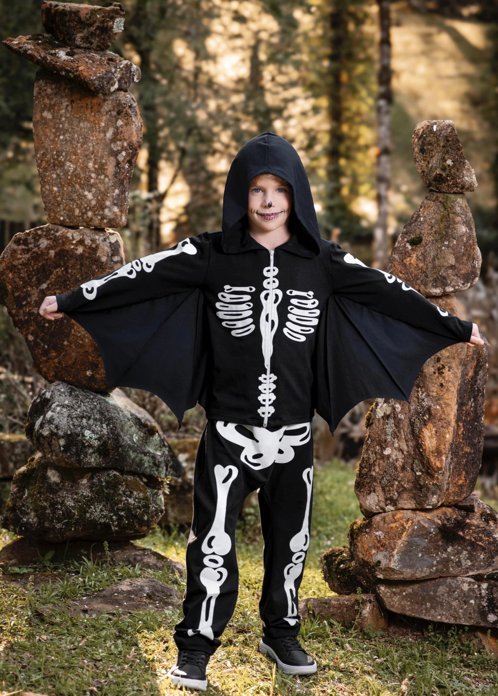 Fantasia Esqueleto Morcego (conjunto moletom + calça) - Fantasia Halloween menino