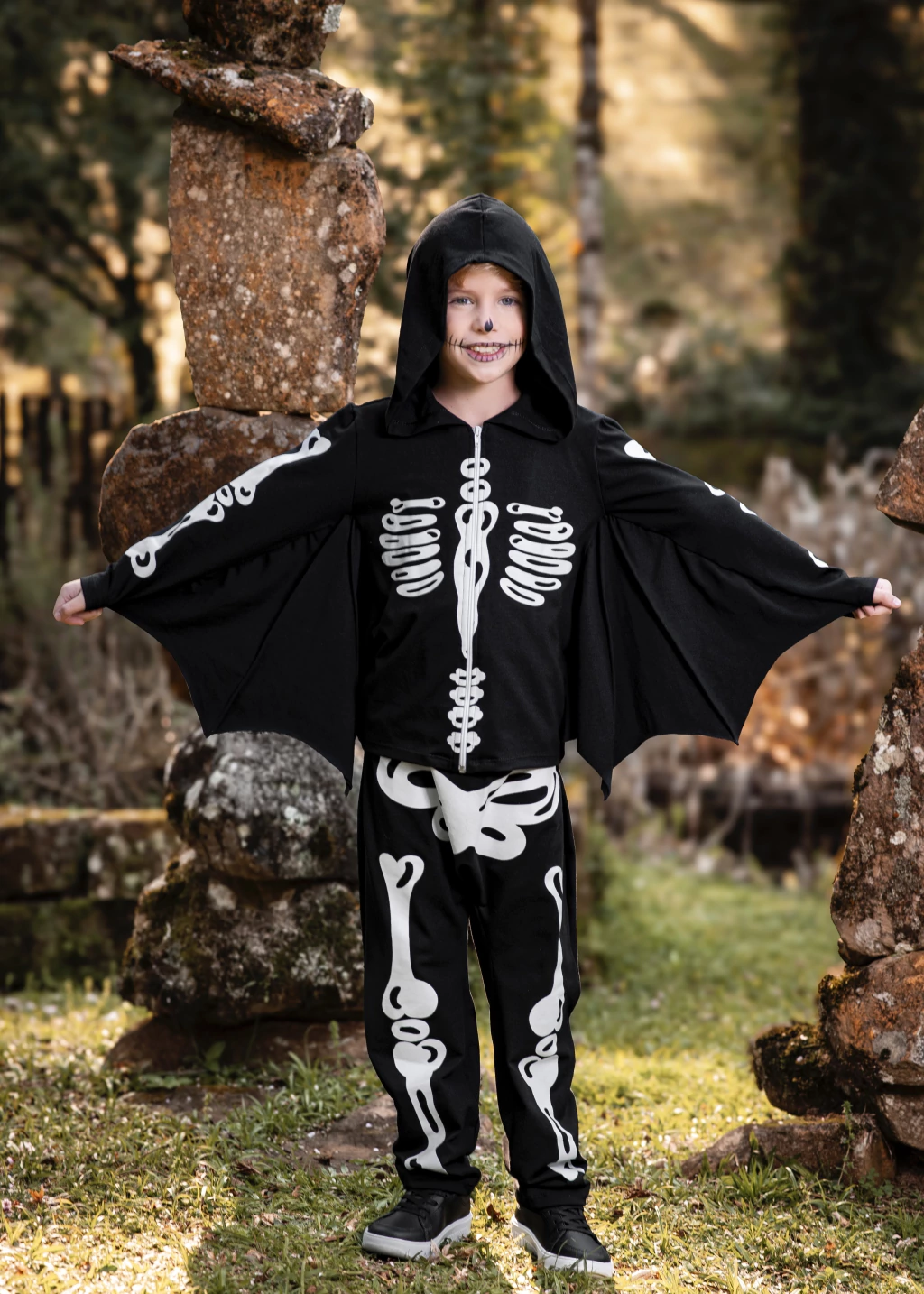 Fantasia Esqueleto Morcego (conjunto moletom + calça) - Fantasia Halloween menino