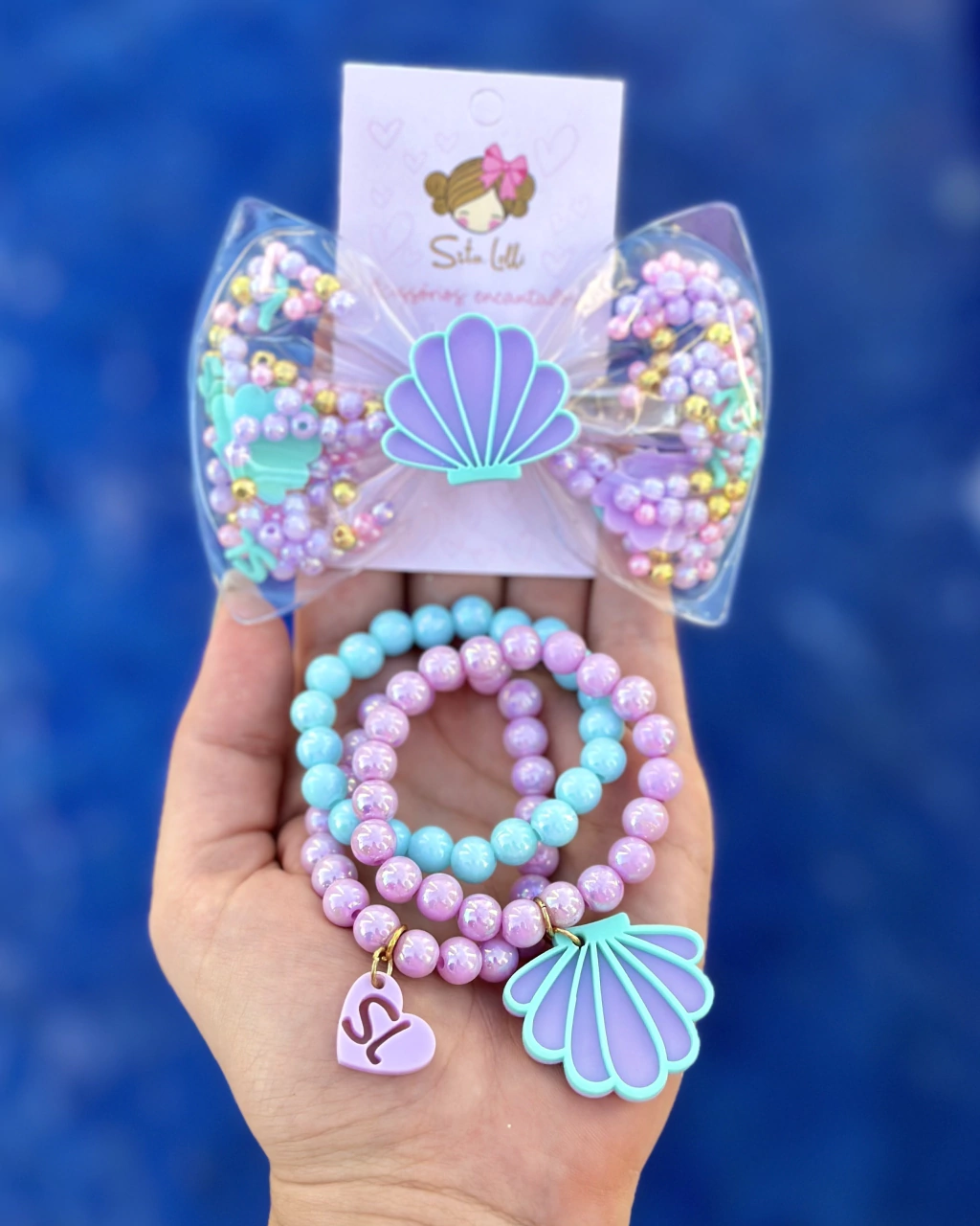 Kit Laço Piscina + Pulseiras Concha Sereia