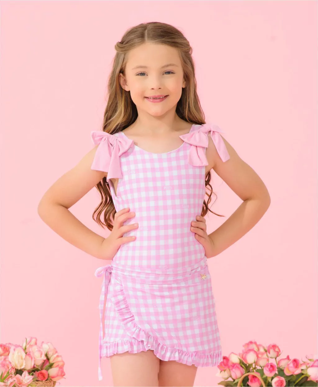 Saída Saia Xadrez Pink