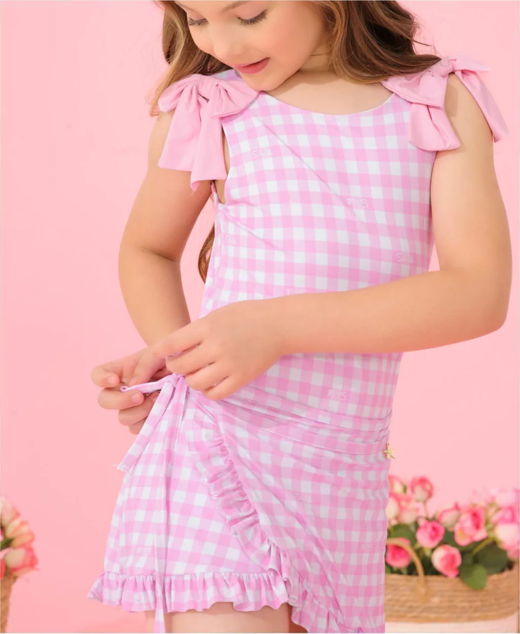 Saída Saia Xadrez Pink