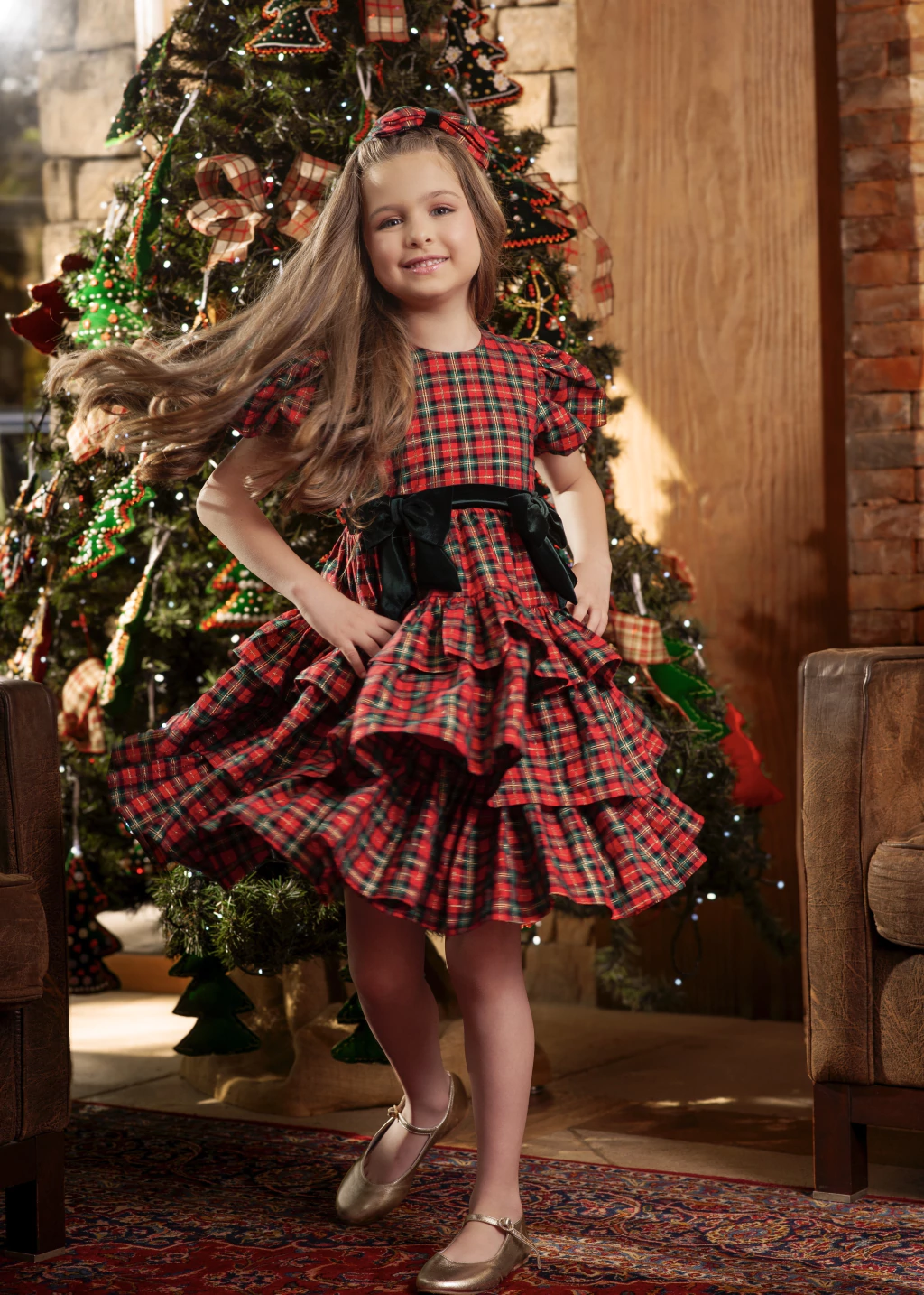 Vestido Beatrice Xadrez Natalino Clássico