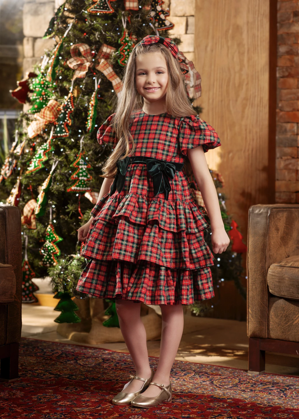 Vestido Beatrice Xadrez Natalino Clássico