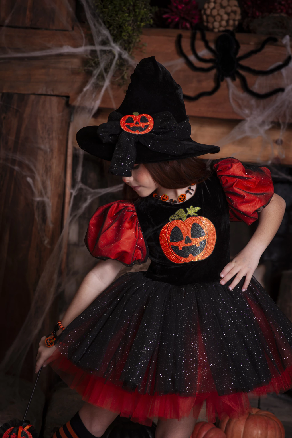 Vestido Bruxinha Abóbora - Fantasia Halloween