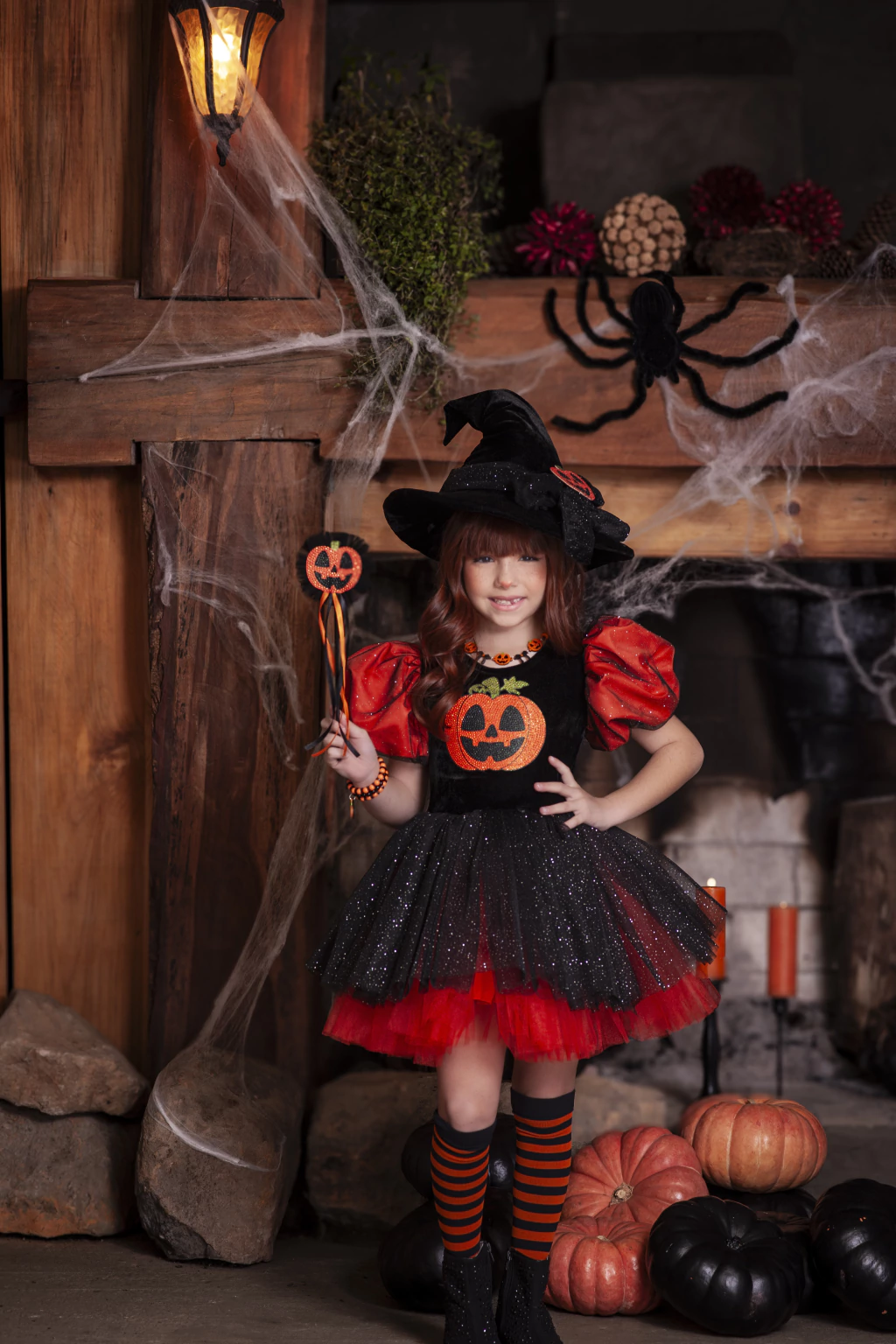 Vestido Bruxinha Abóbora - Fantasia Halloween