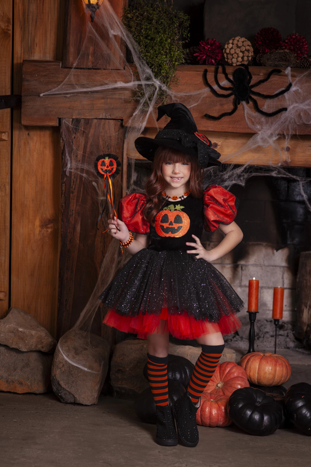 Vestido Bruxinha Abóbora - Fantasia Halloween