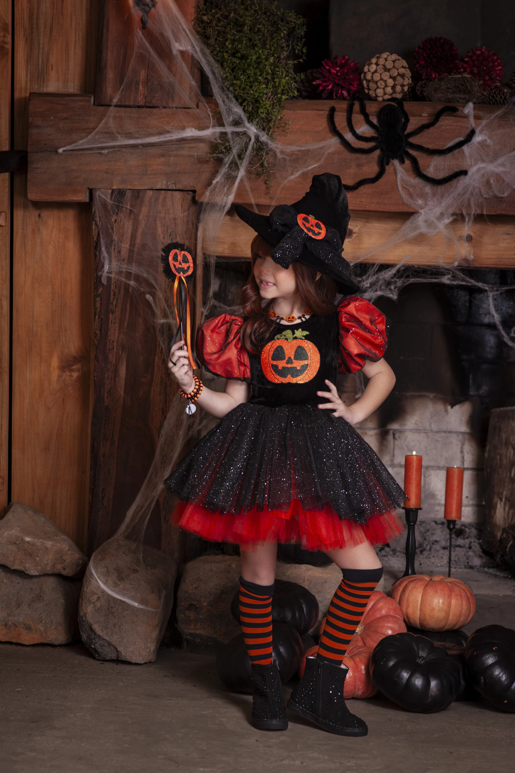 Vestido Bruxinha Abóbora - Fantasia Halloween