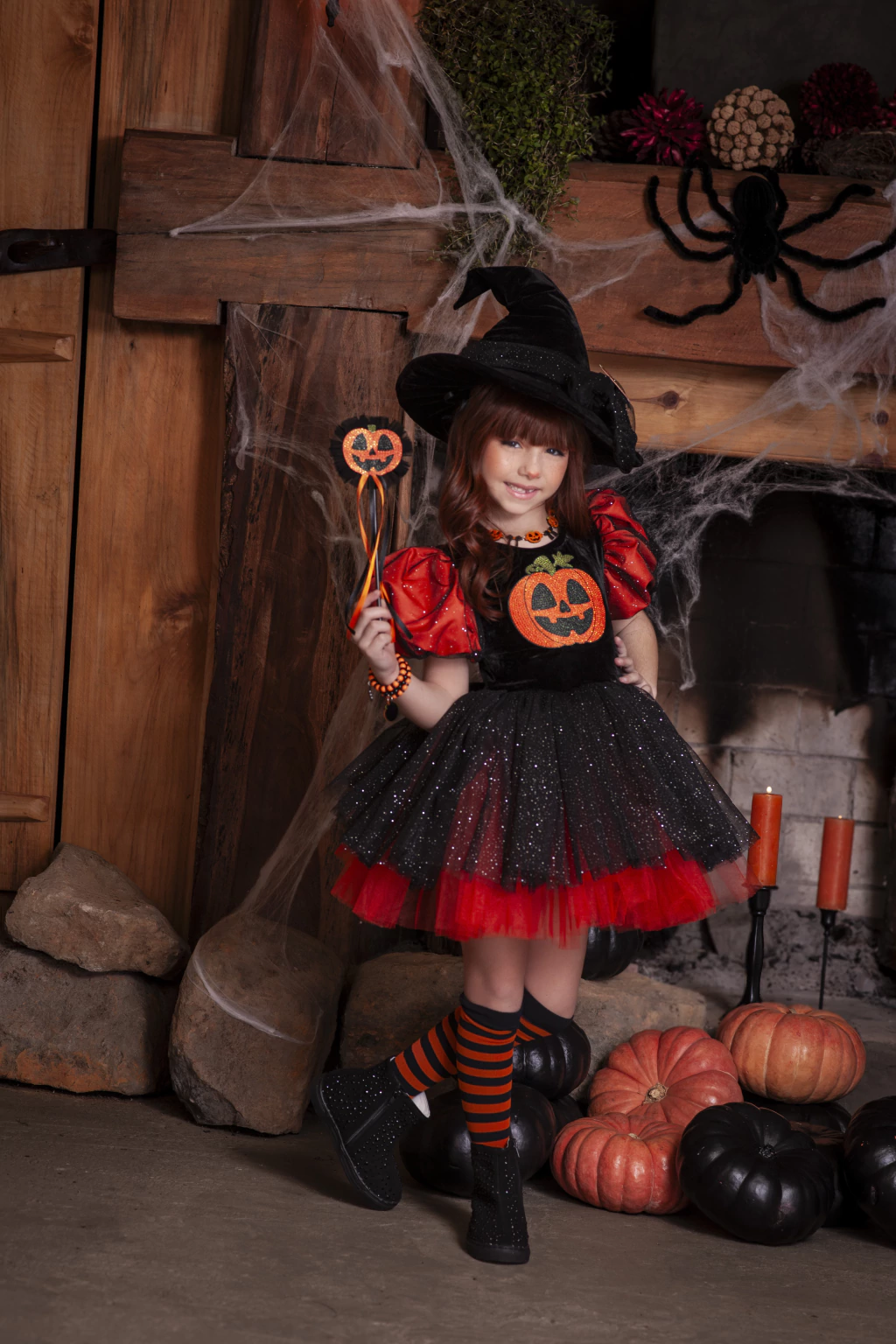 Vestido Bruxinha Abóbora - Fantasia Halloween