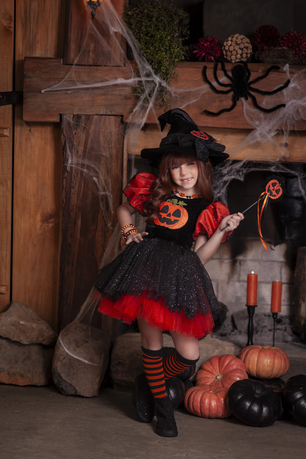 Vestido Bruxinha Abóbora - Fantasia Halloween
