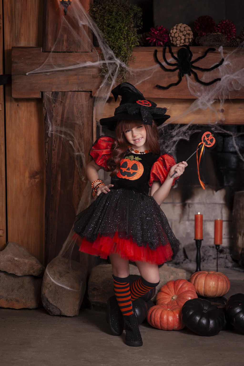 Vestido Bruxinha Abóbora - Fantasia Halloween