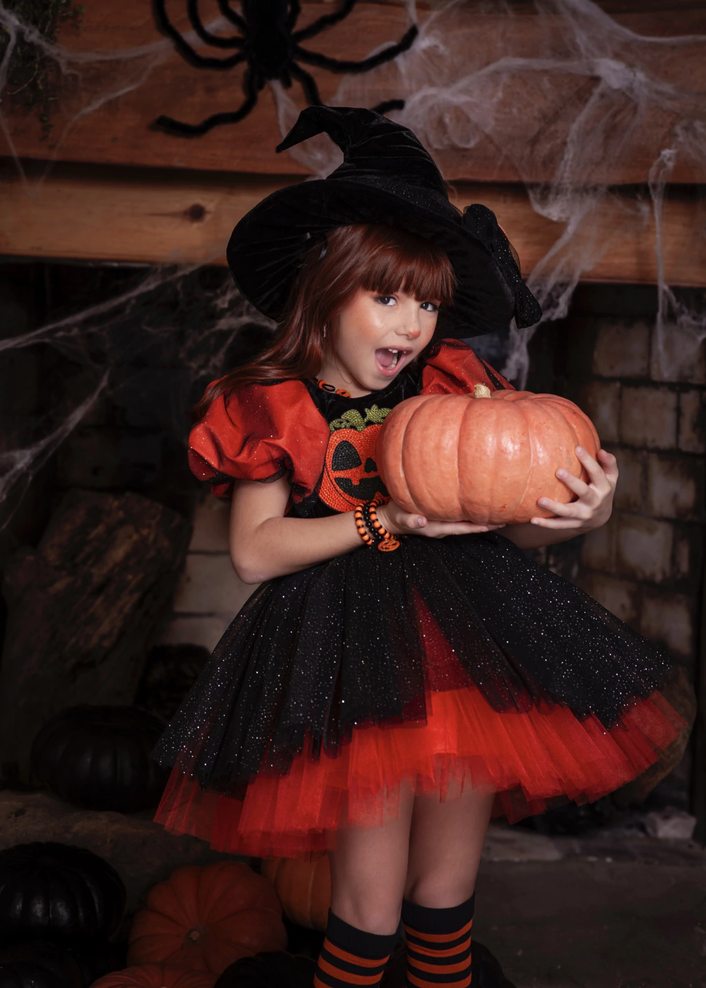 Vestido Bruxinha Abóbora - Fantasia Halloween