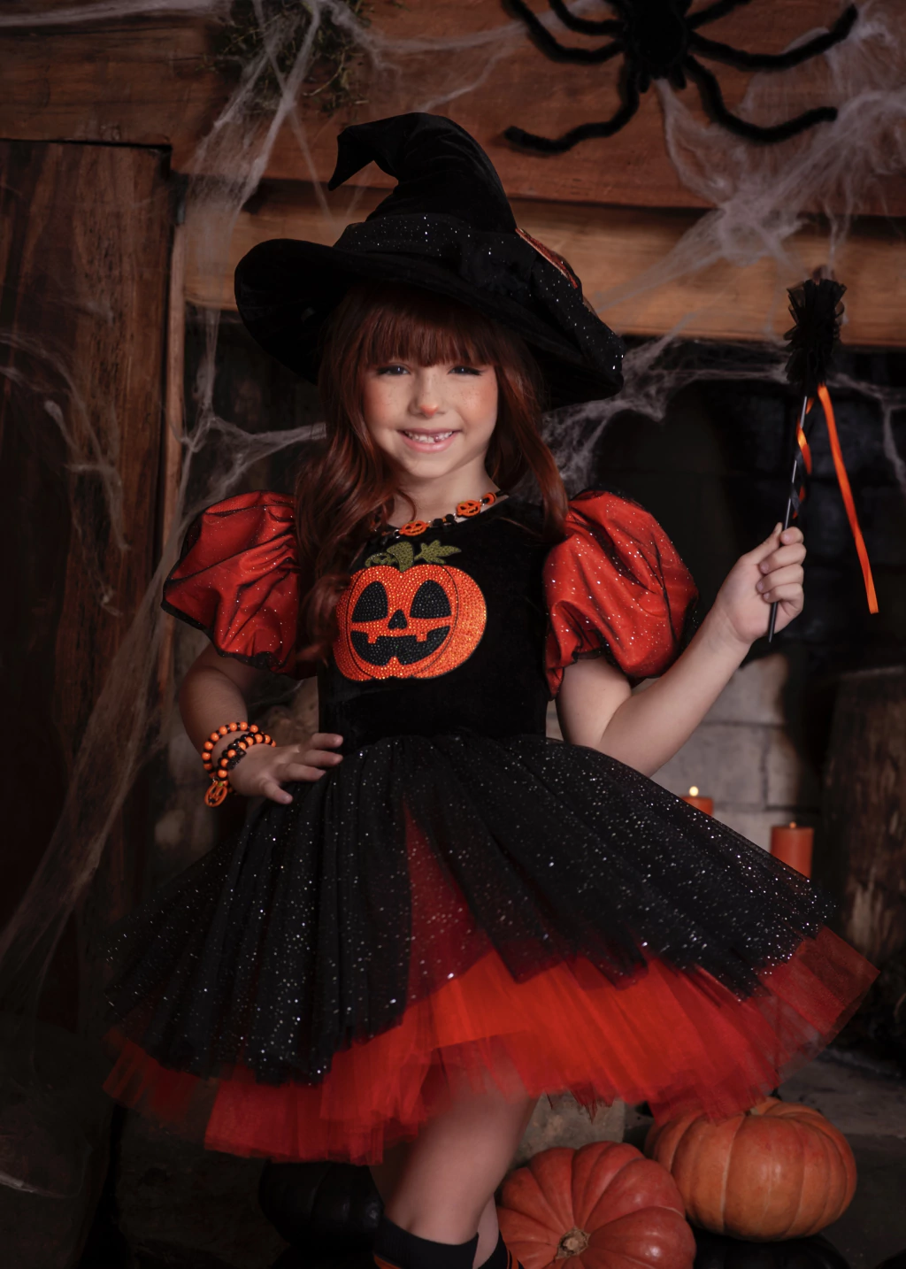 Vestido Bruxinha Abóbora - Fantasia Halloween