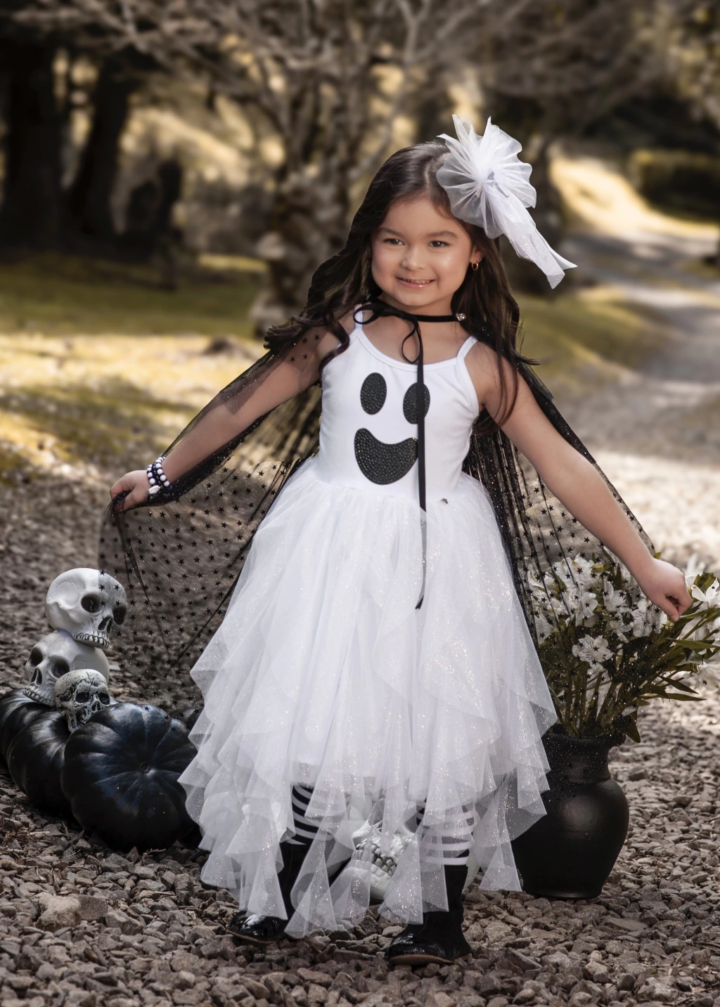 Vestido Fantasminha Encantada (olhos e boca removíveis) - Fantasia Halloween