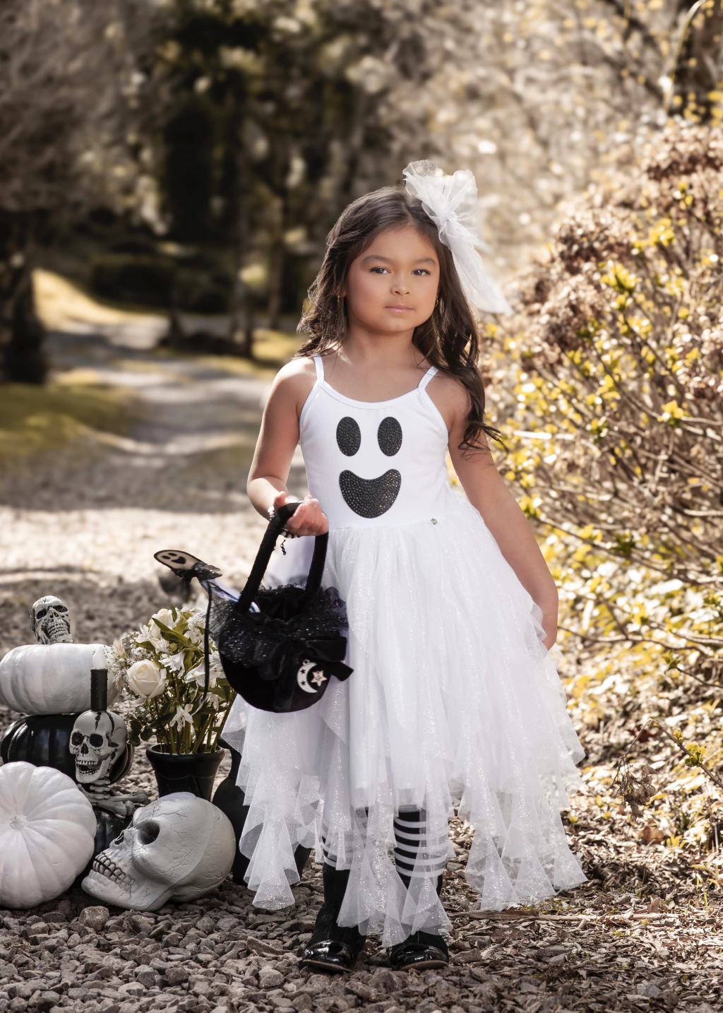 Vestido Fantasminha Encantada (olhos e boca removíveis) - Fantasia Halloween