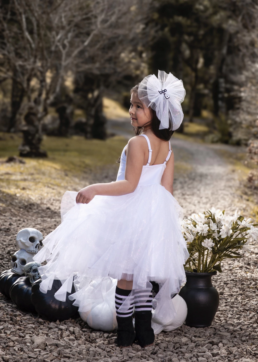 Vestido Fantasminha Encantada (olhos e boca removíveis) - Fantasia Halloween
