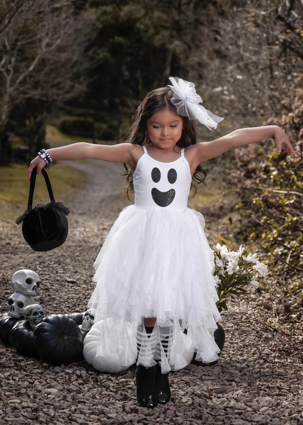 Vestido Fantasminha Encantada (olhos e boca removíveis) - Fantasia Halloween