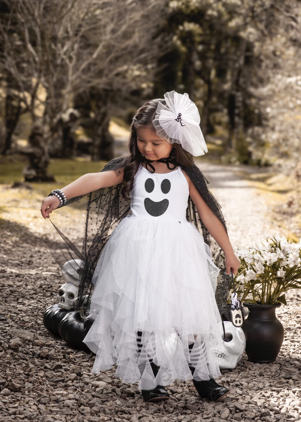Vestido Fantasminha Encantada (olhos e boca removíveis) - Fantasia Halloween