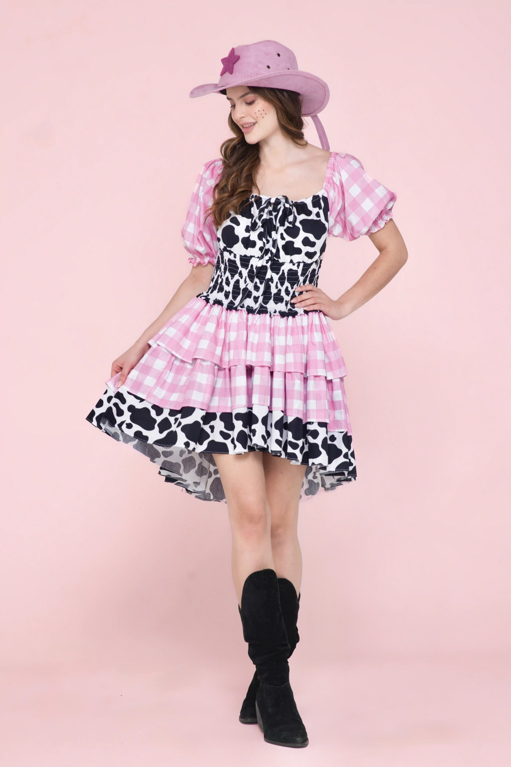 Vestido Junino Boiadeira Pink - Adulto