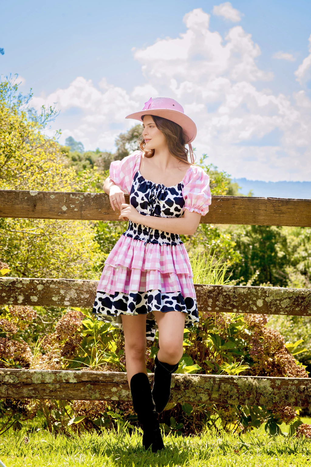 Vestido Junino Boiadeira Pink - Adulto