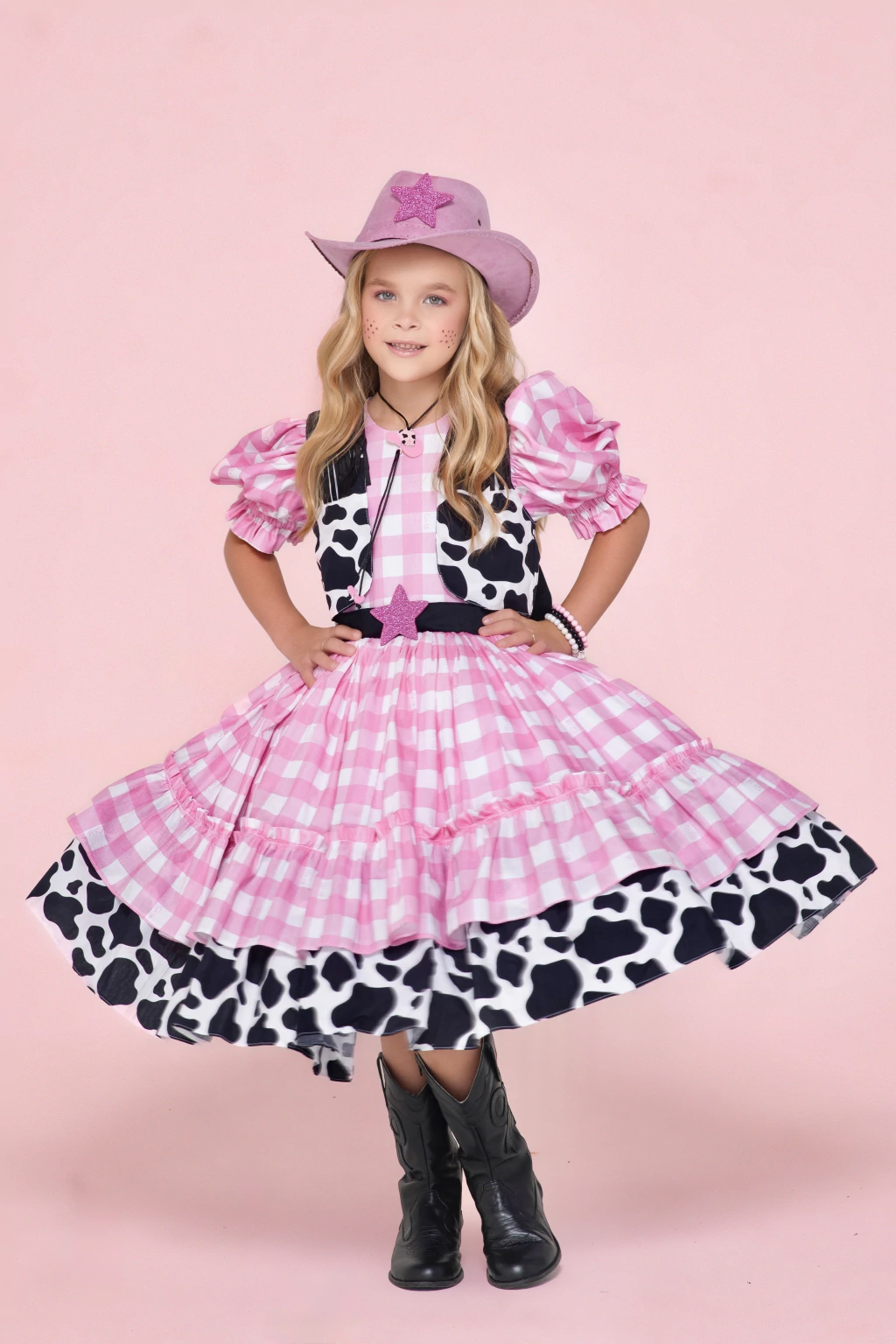 Vestido Junino Boiadeira Pink- Luxo