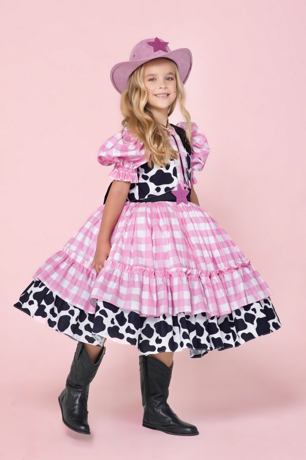 Vestido Junino Boiadeira Pink- Luxo