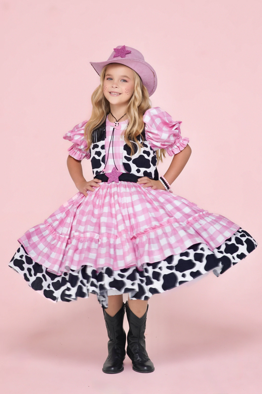 Vestido Junino Boiadeira Pink- Luxo
