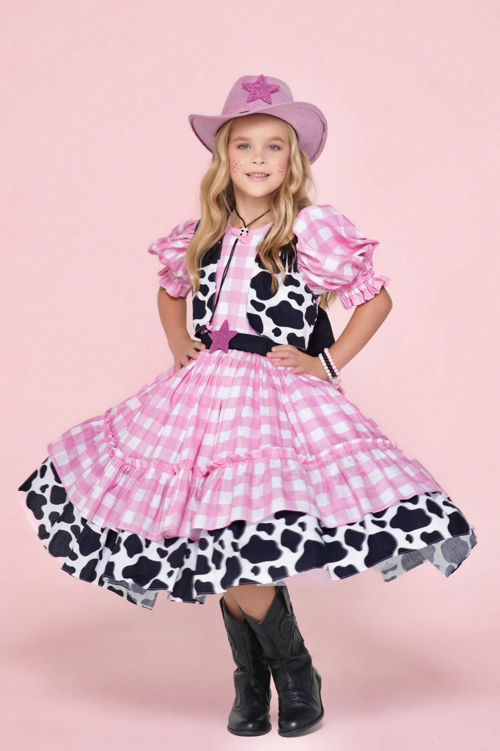 Vestido Junino Boiadeira Pink- Luxo