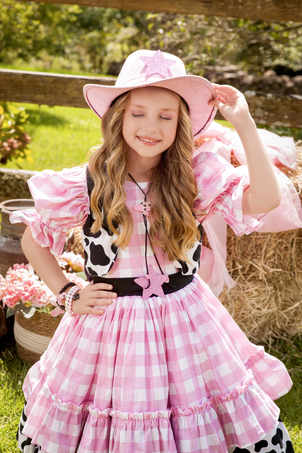 Vestido Junino Boiadeira Pink- Luxo
