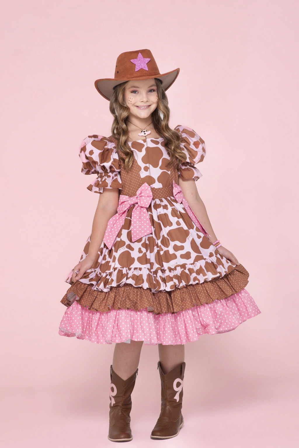 Vestido Junino Cowgirl Pink - Luxo