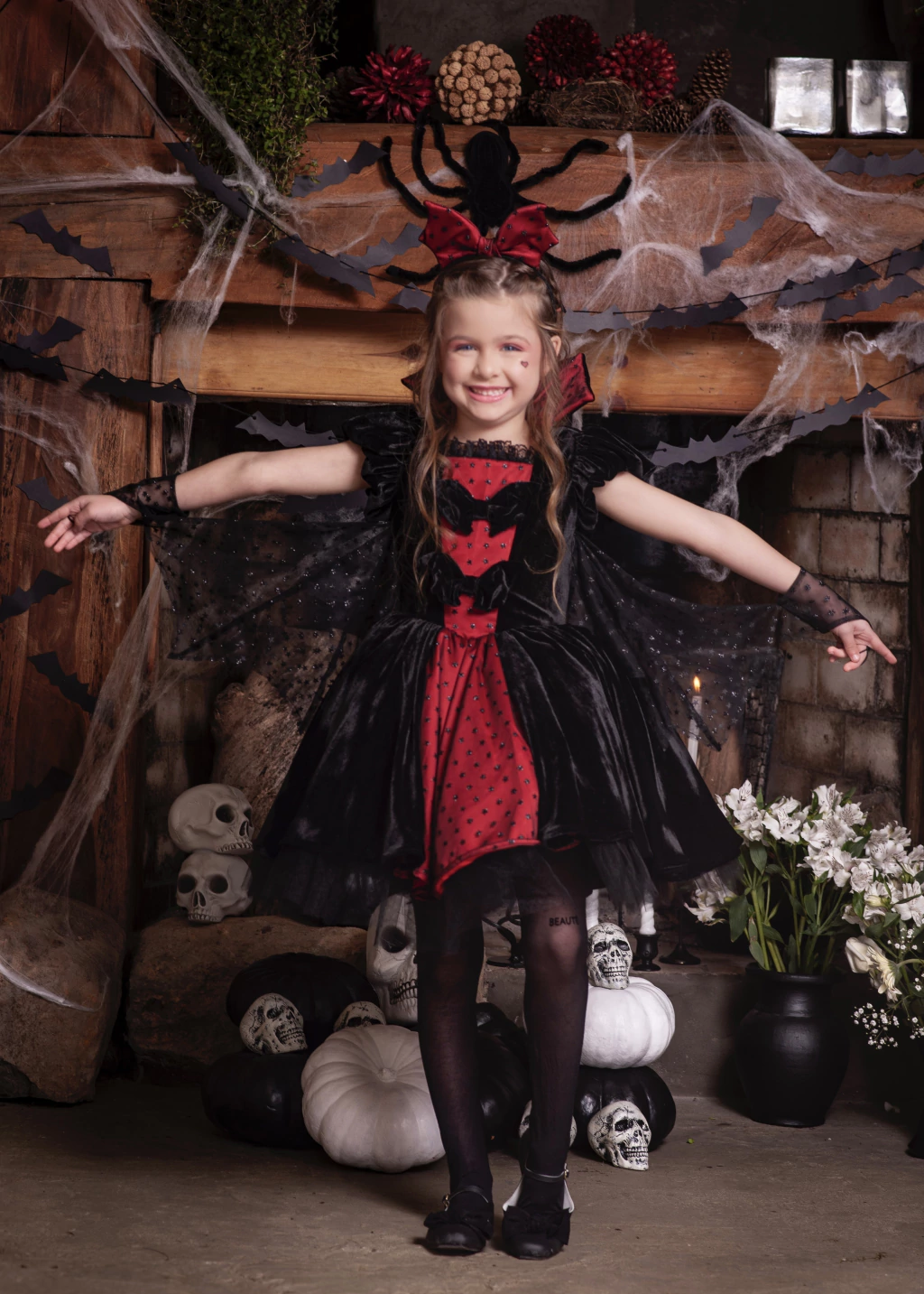 Vestido Vampira Luxo (com asas) - Fantasia Halloween