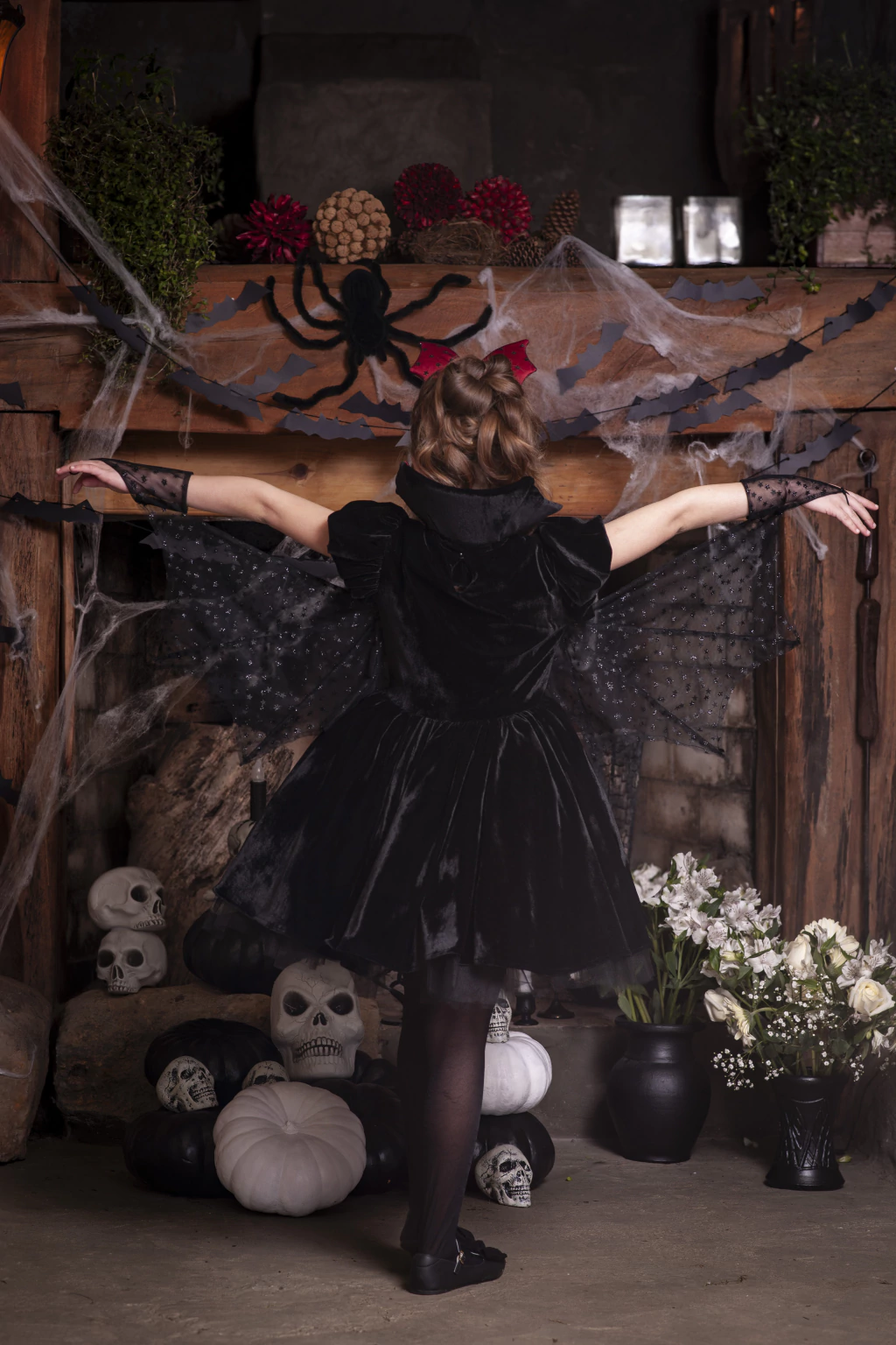 Vestido Vampira Luxo (com asas) - Fantasia Halloween