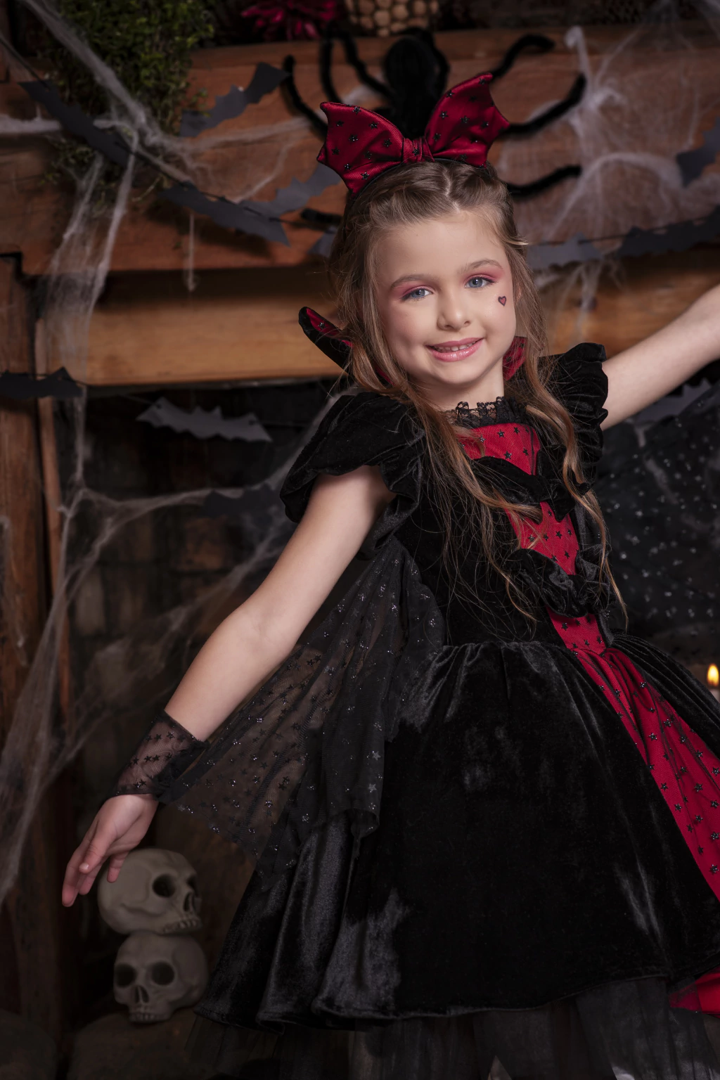 Vestido Vampira Luxo (com asas) - Fantasia Halloween
